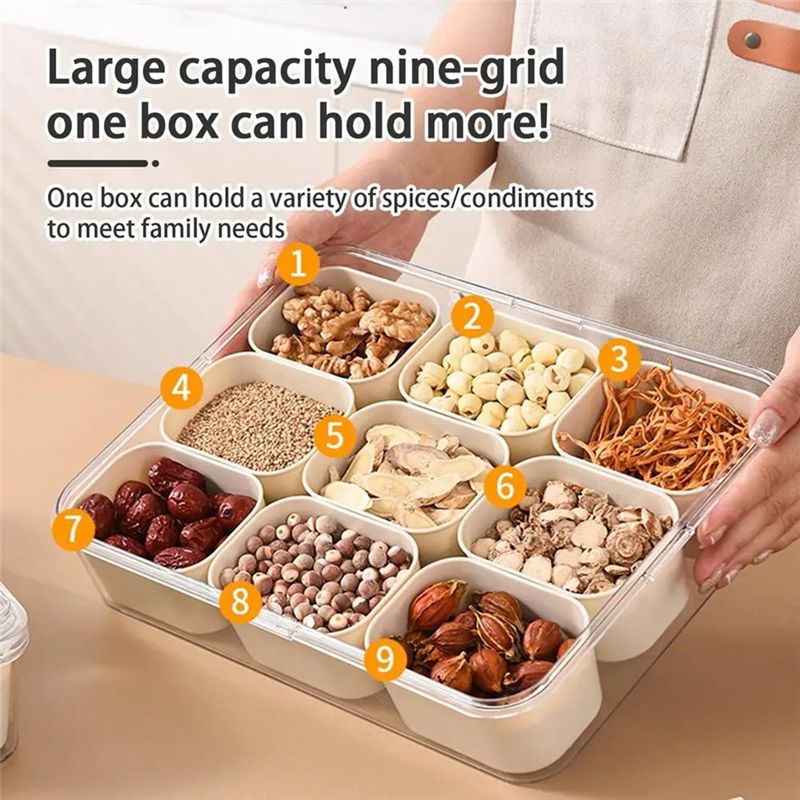 Food Snacks Candy - 9 compartimenten verdeelde serveerschaal met deksel,