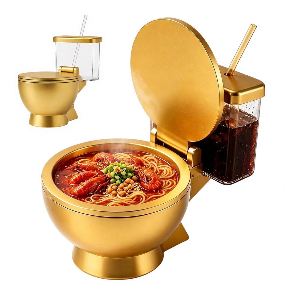 Food Snacks Drinks - Toiletvormige ramenkomset, ingebouwde drinkbeker en rietje,