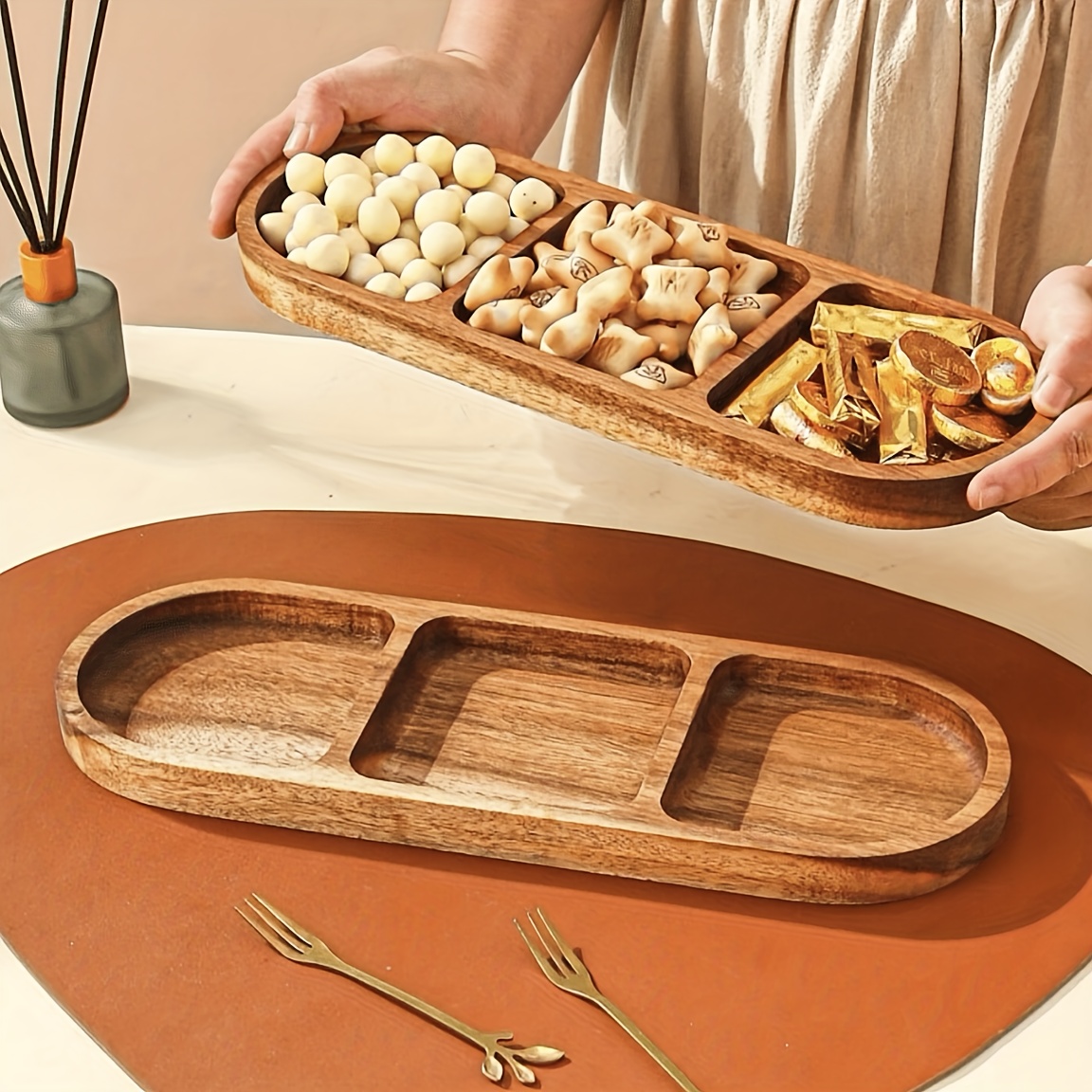 Food Snacks In Japan - Acaciahout multifunctioneel dienblad voor voedsel, gesegmenteerde