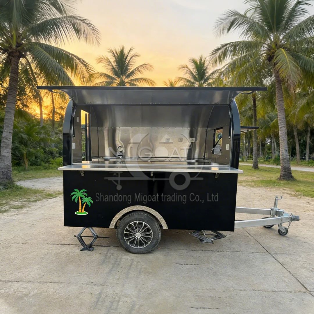 Zwarte ronde mobiele foodtruck - Food Snacks That Are Black recensie en prijs