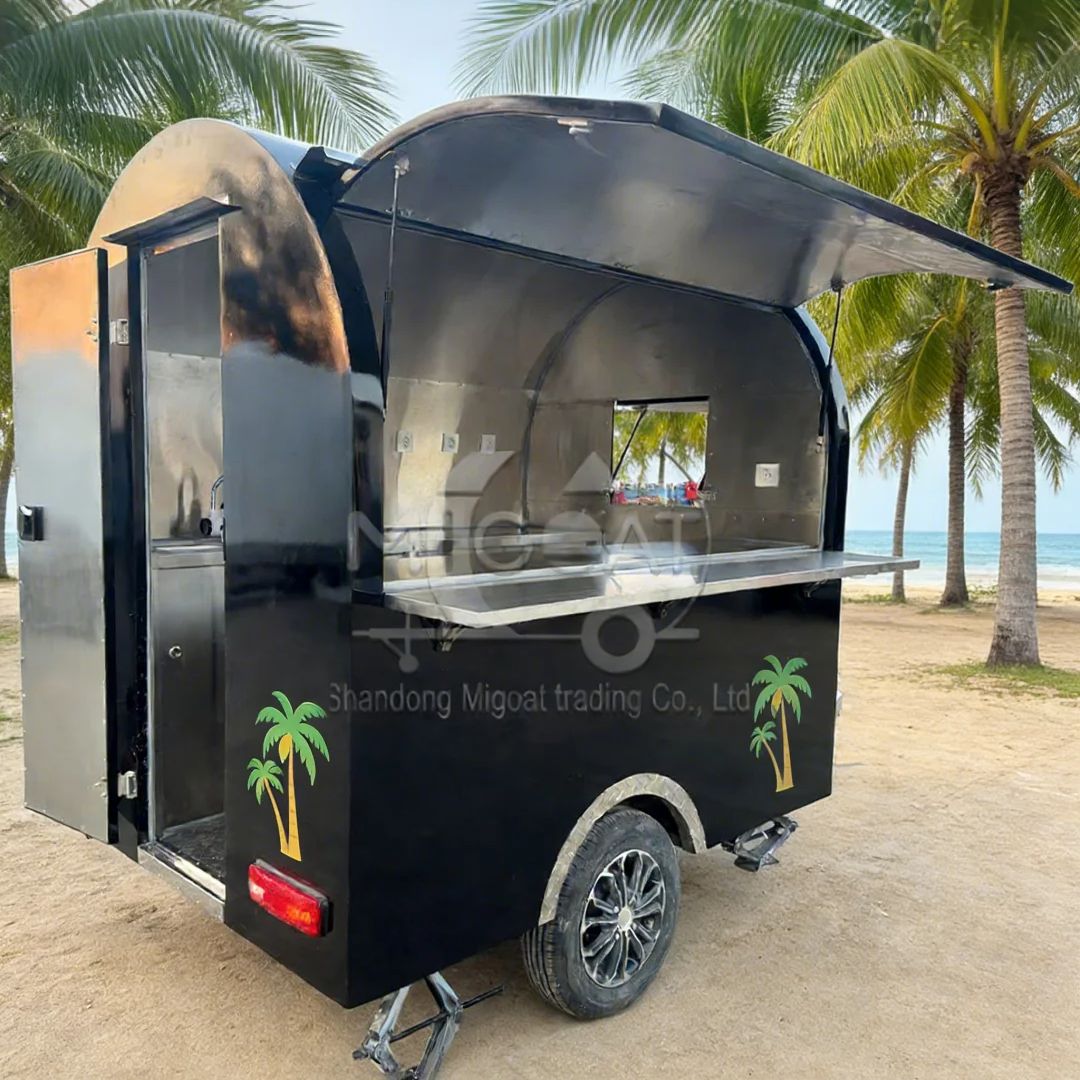 Zwarte ronde mobiele foodtruck - Food Snacks That Are Black recensie en prijs